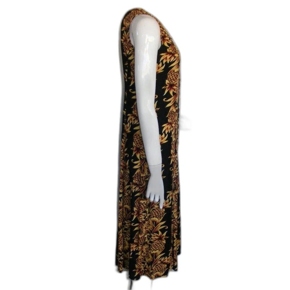 PINEAPPLE MOON Midi Dress, 2, Pineapple print, Sleeveless, Sheath, Black/Yellow - Picture 7 of 13